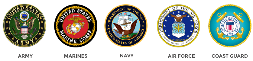 Navy, Marines, Army, Air Force, Coast Guard